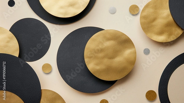 Obraz ゴールドとブラックの立体円形パターン背景　高級感のある抽象デザイン素材
