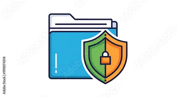 Obraz A blue folder icon secured by a two-tone shield with a padlock