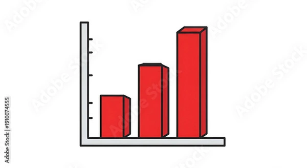 Obraz Red three-bar graph illustrating increasing data on a black background