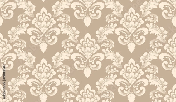 Fototapeta Vector damask seamless pattern background. Classical luxury old fashioned damask ornament, royal victorian seamless texture for wallpapers, textile, wrapping. Exquisite floral baroque template.