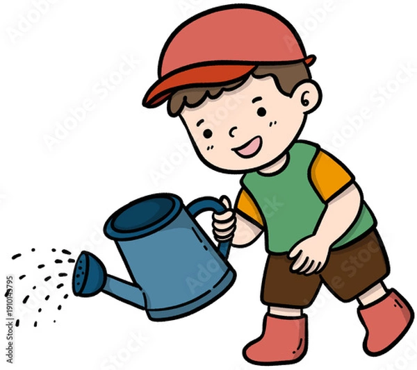 Obraz Boy Watering Garden