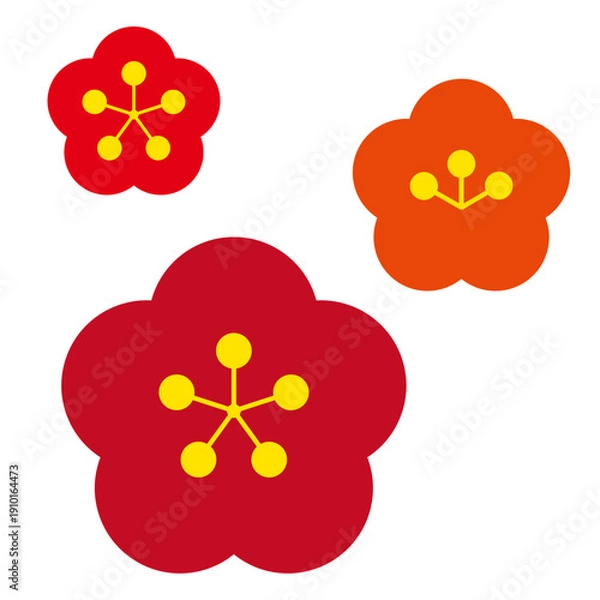 Obraz ポップな梅の花のアイコンのバリエーションセット
