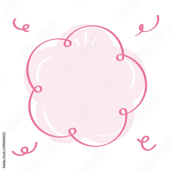 Obraz ピンクのリボンのかわいい手書き風の花のフレーム