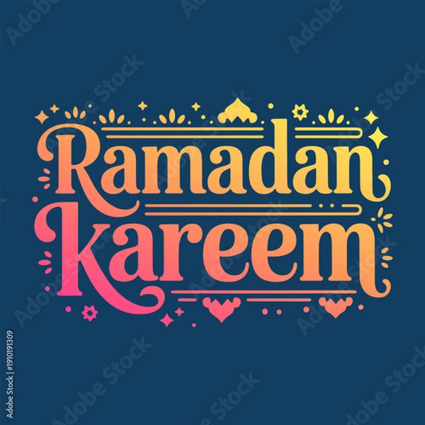 Obraz Vibrant hand-drawn Ramadan Kareem lettering written in cursive script with decorative elements.