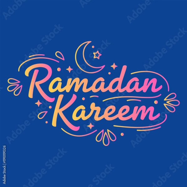 Obraz Vibrant hand-drawn Ramadan Kareem lettering written in cursive script with decorative elements.