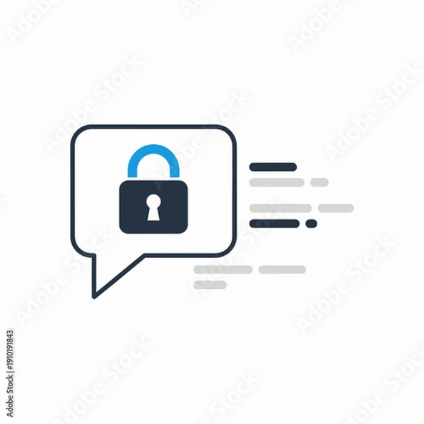 Fototapeta Speech bubble with a lock inside representing encrypted chat, private messaging, and secure communication.