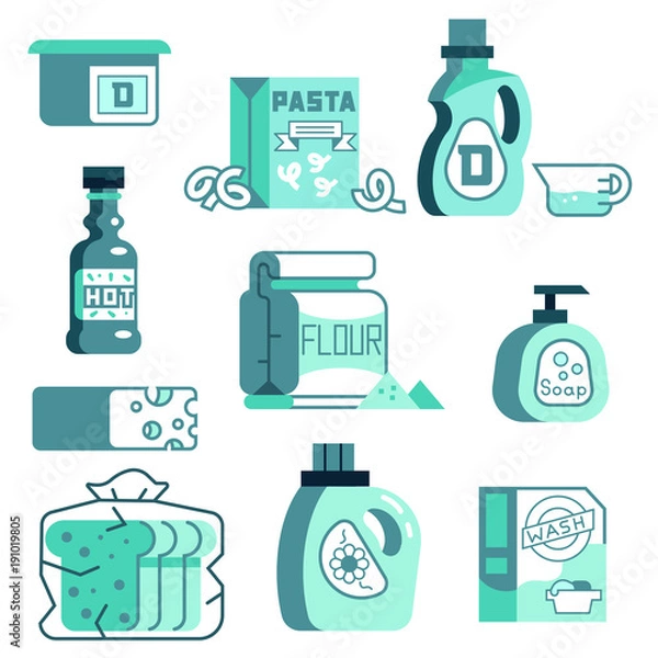 Obraz Supermarket Green and Blue Line Icon Set