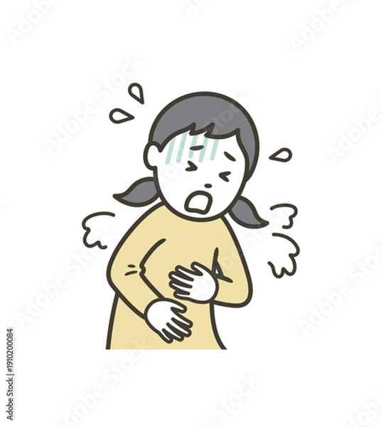 Obraz ノロウィルスや食中毒などで吐き気がして嘔吐する女の子
