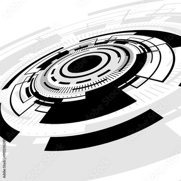 Obraz Futuristic circular HUD vector interface with high angle perspective and sci fi technology elements for UI design and digital displays