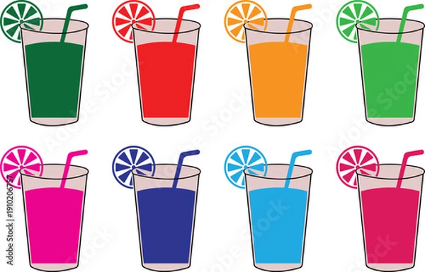 Obraz Colorful Summer Juice Drinks Vector Icon Set.