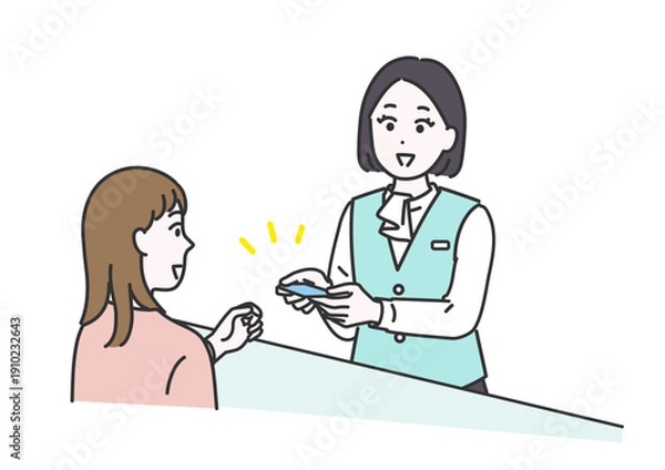 Obraz カードを返却するビジネス女性のイメージイラスト