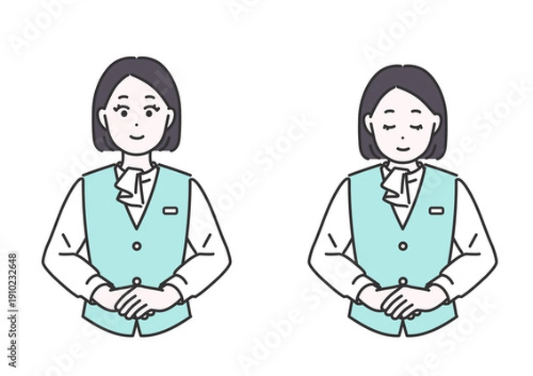 Obraz お辞儀をする女性スタッフのイラストセット