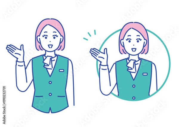 Obraz 指差しをして案内する受付スタッフのイラストセット