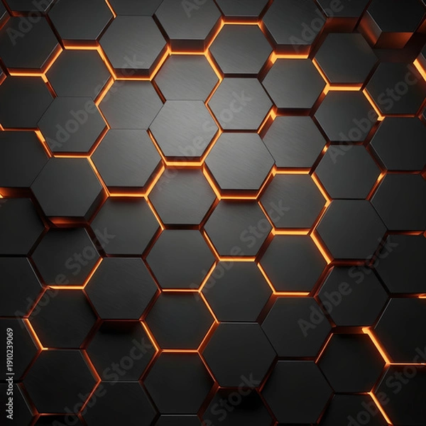Obraz Abstract geometric background featuring interconnected black and orange hexagons