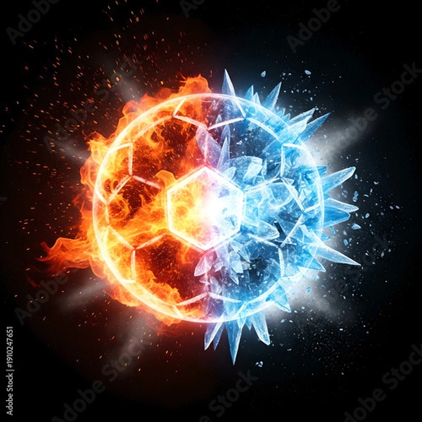 Obraz A dynamic sphere composed of contrasting fire and ice elements