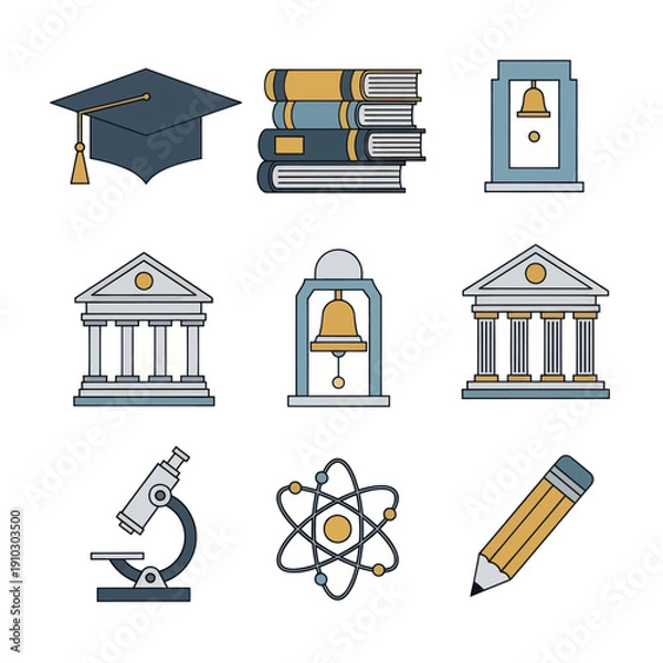 Obraz School education objects and science learning flat vector icons