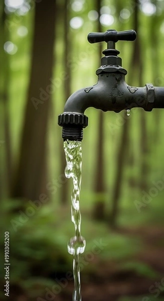 Obraz Leaking Water Tap in Forest Setting.