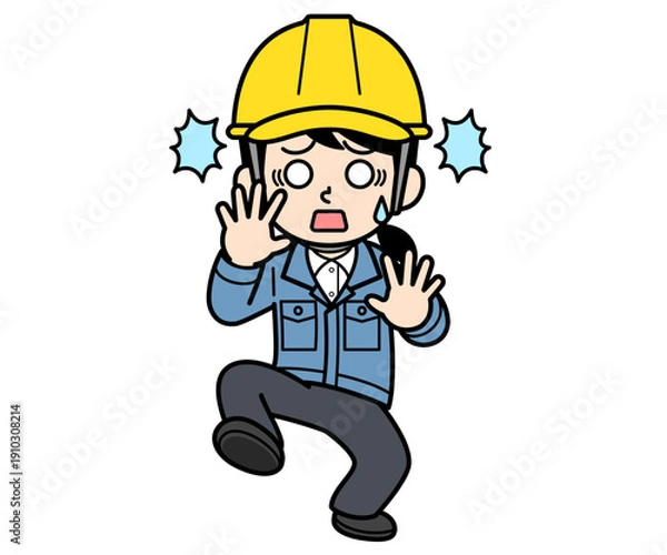 Obraz 動揺しまくるヘルメットをかぶった現場監督の女性