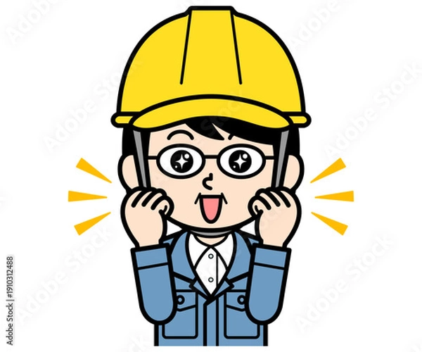 Obraz ワクワクしているヘルメットをかぶった現場監督の中年女性
