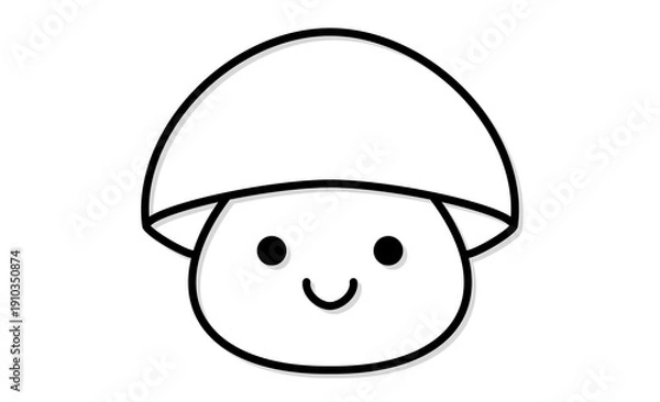 Obraz シンプルなラインで描かれた、笑顔のきのこのピクトグラム