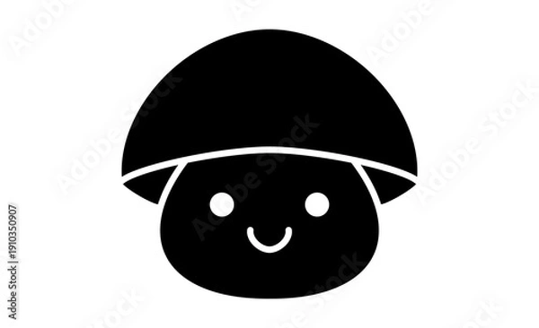 Obraz シンプルなラインで描かれた、笑顔のきのこのピクトグラム