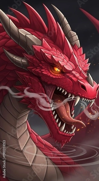 Obraz Red Dragon Illustration with Sharp Teeth.