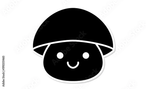 Obraz シンプルなラインで描かれた、笑顔のきのこのピクトグラム
