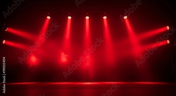 Obraz Red Stage Lights Illuminating Dark Performance Space.