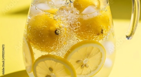 Obraz Refreshing Lemonade Pitcher with Sliced Lemons and Ice.