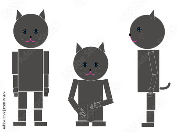 Obraz Robot like Cat illustration with 3 postures
