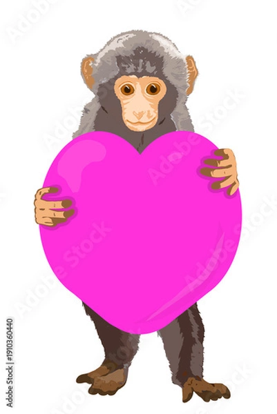 Obraz Baby monkey with heart object