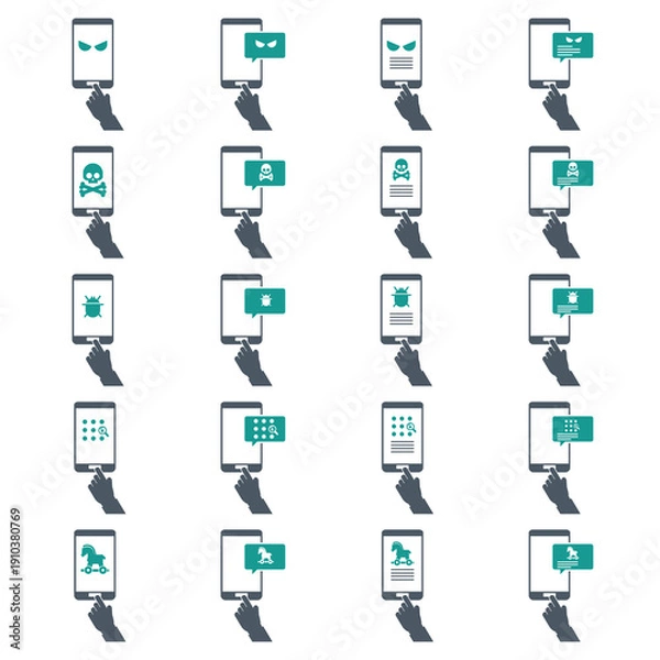 Obraz Mobile phone malware icon set