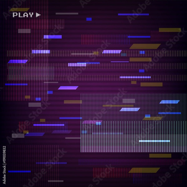 Fototapeta Glitched Abstract Design.  Distorted Glitch Style Retro Background. VHS  - Banner, Poster, Flyer, Brochure. Vector Illustration.