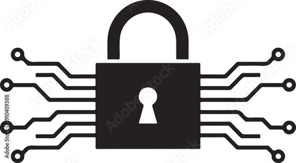 Obraz A digital padlock symbolizing cybersecurity and data protection with circuit lines