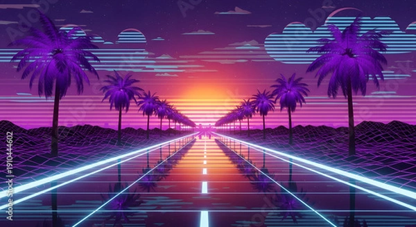 Obraz Neon Sunset Highway Palm Trees