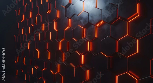 Obraz Hexagonal Grid with Glowing Orange Lines