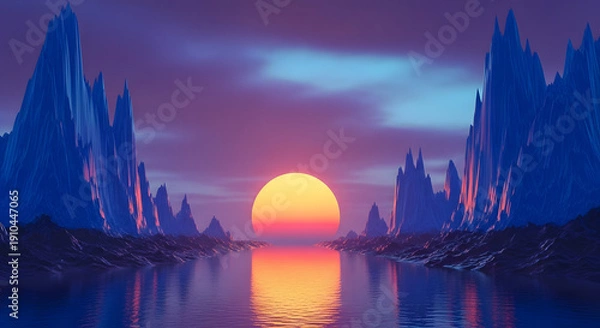 Obraz Sunset Over Blue Jagged Mountains