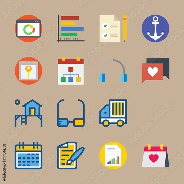 Fototapeta Icon set about Digital Marketing. with desk lamp, chat and agreement