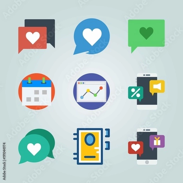 Fototapeta Icon set about Letter And Paper. with work chat, audio chat and love chat