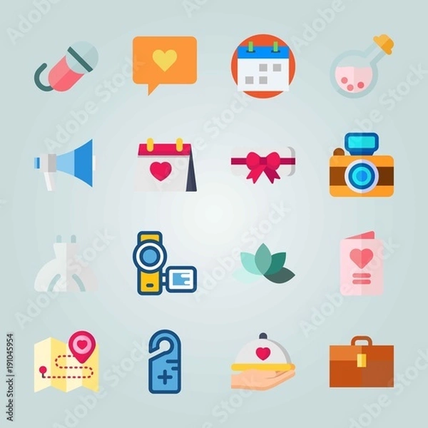 Fototapeta Icon set about Wedding. with gift, location and map