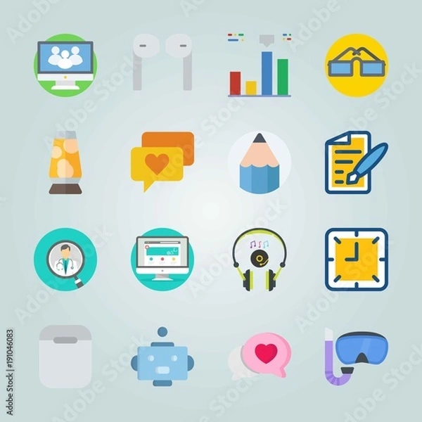 Fototapeta Icon set about Digital Marketing. with computer, magnifier and social website