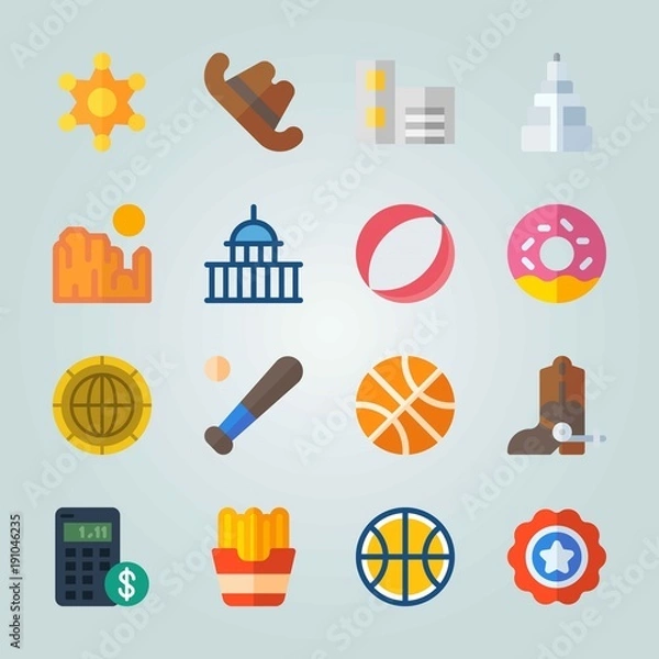Fototapeta Icon set about United States. with potato, building and calculator