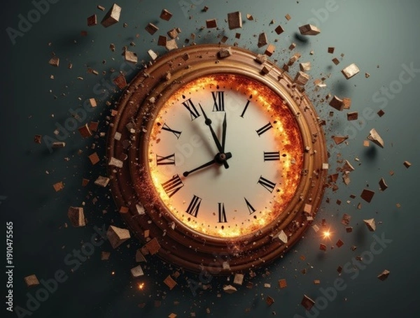 Obraz Clock exploding with fire sparks, time urgency concept