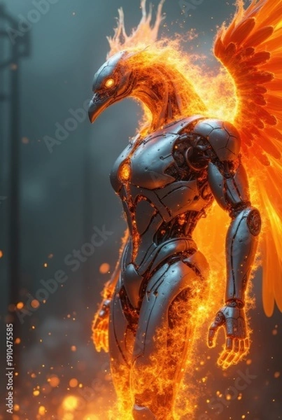 Obraz Robotic phoenix bird regenerating with powerful flames