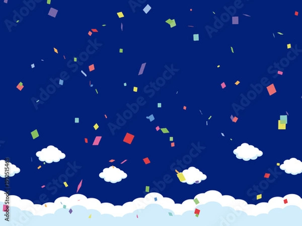 Fototapeta 正月, 年賀状, 空, 雲, フレーム, 紙吹雪, 青空, 干支, 風景, 年賀, 新年, 自然, かわいい, 