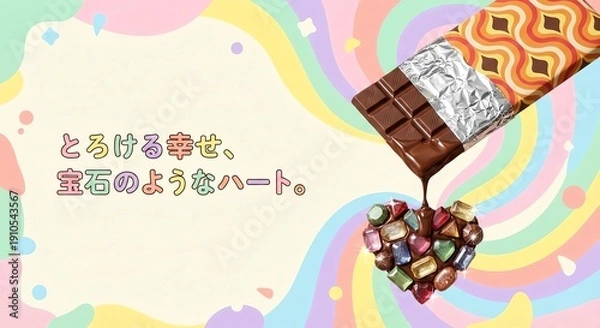 Obraz バレンタインデーのチョコと宝石のハートのかわいいイラスト壁紙背景