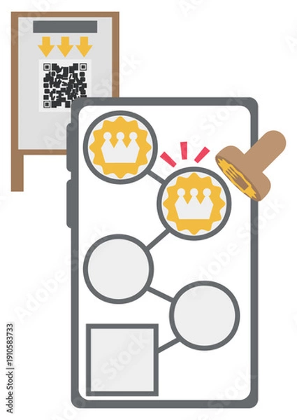 Obraz スマートフォンでコードを読み取ってスタンプを取得するイメージ素材