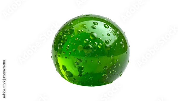 Obraz Spherical object, transparent green with internal bubbles, isolated on black background