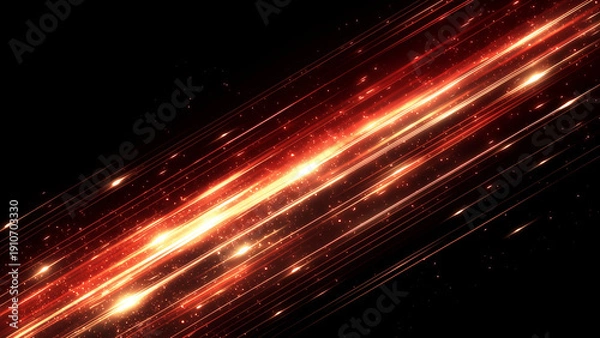 Obraz 黒背景に斜めに走る赤い光のスピードラインと火花