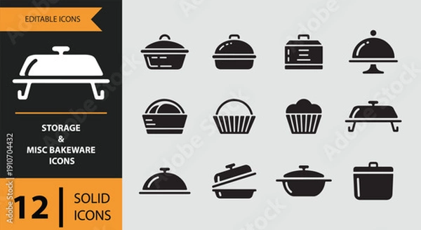 Fototapeta Storage and Misc Bakeware Icons solid icon set.Bakeware storage tool solid icons